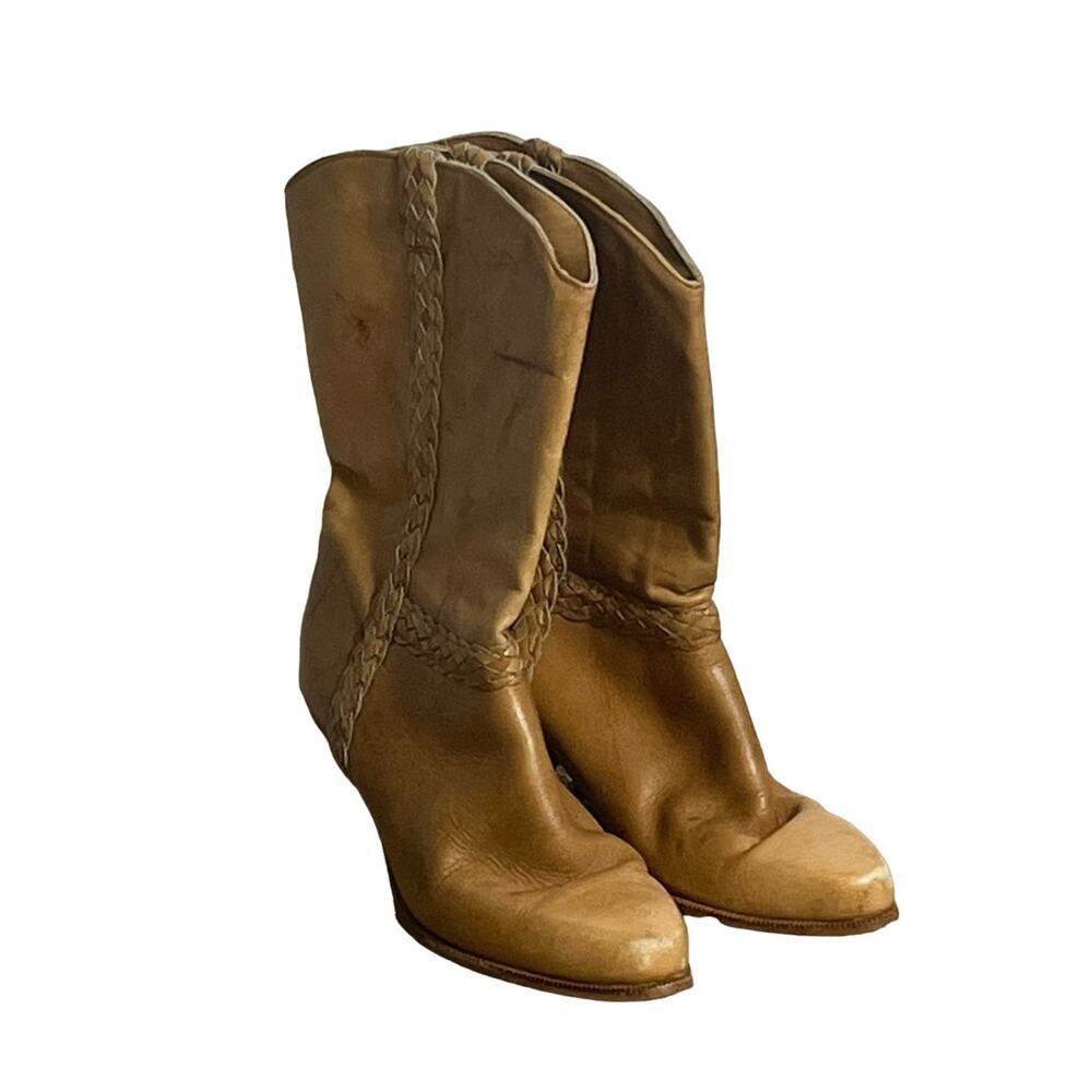 Vintage Tan Leather Heeled Cowgirl Western Boot-Size 8.5 - Picture 2 of 6
